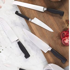 Brown and Black Wood Grain Handles Chef <b>Knives</b> with Silver Hammered Blades for Fruit Vegetable <b>Slicing</b> Chopping and Food Prep - Product Image 2