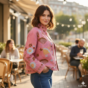 เสื้อแจ็คเก็ตผู้หญิง ผ้าฝ้ายลายปักซูซานี สำหรับฤดูหนาวและฤดูใบไม้ร่วง ลายดอกไม้ เป็นมิตรกับสิ่งแวดล้อม - Product Image 3