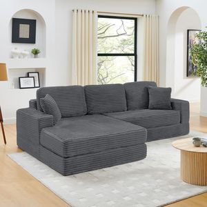 Divano Componibile Moderno Minimalista a L con Seduta Sinistra in Velluto a Coste, Divano Letto Comprimibile Stile B - Product Image 1