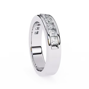Bague unisexe en argent 925 avec diamants de laboratoire taille princesse sertis en barre, style éternité, contemporaine et moderne, cadeau d'anniversaire ou de mariage - Product Image 2
