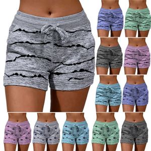Shorts tricotés pour femmes à cordon de serrage, motif rayé, décontractés, taille mi-haute, respirants, mélange coton élasthanne, coupe classique - Product Image 1