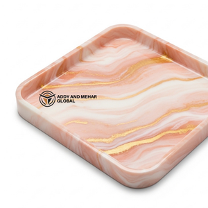 Deep Orange Marble Tray with Metallic Gold <b>Edge</b> | Premium Decorative Tray - Product Image 2