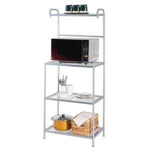 Scaffale da Cucina a Quattro Ripiani in Ferro Battuto Grigio Argento HODELY RT con Superficie a Rete, Unità di Scaffalatura Funzionale - Product Image 1