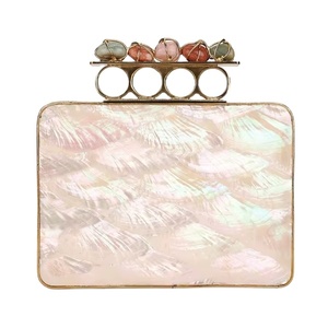 Cartera de mano rectangular de nácar con asa de múltiples piedras, minaudière de noche de diseño para venta al por mayor OEM - Product Image 1