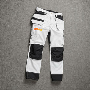 Customized Reflective Men's <b>Work</b> <b>Pants</b> White <b>Black</b> Multi Pockets Wholesale Polyester Cargo Trousers with Logo Printing - Product Image 4