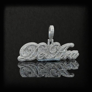 Collier Pendentif Personnalisé en Argent 925 et Moissanite Luxe, Lettre Script Sertie de Pierres, Bijou Hip Hop Unisexe, Cadeau Tendance - Product Image 1