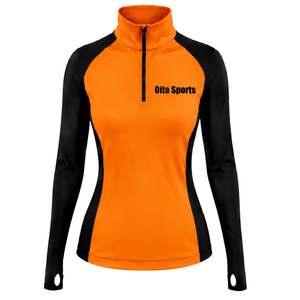 Camiseta Deportiva de Manga Larga para Mujer, con Cierre de Cremallera, Color Naranja, Ajustada, para Entrenamiento, Cuello Alto, con Orificios para Pulgares, Ropa Deportiva de Alto Rendimiento - Product Image 1