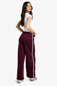 Hot Selling Burgundy <b>Women's</b> Tall Side Stripe Wide Leg <b>Joggers</b> Terry <b>Fleece</b> Soft Touch Fabric 100% Cotton <b>Women</b> Pants & Trouser - Product Image 2