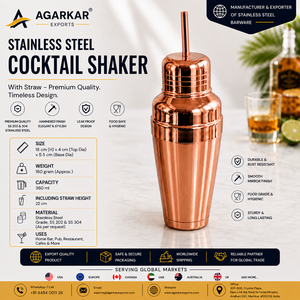 <b>Rose</b> Gold Electroplated Stainless Steel 2-Piece Cocktail Shaker Set 350ml Capacity Dishwasher Safe Classic Style Barware for - Product Image 6