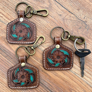 <b>Custom</b> Hand Tooled Genuine Leather Keychains Personalized Logo <b>Key</b> Ring for Gift Accessories Durable Luxury Designer Keychains - Product Image 4