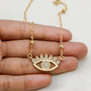 Collar de Plata de Ley 925 Bañado en Oro con Ojo Turco y Dije de Pestaña con Circonita Transparente, Cadena de Cuentas Satélite, Joyería al por Mayor - Product Image 5
