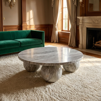 Table Basse en Marbre Naturel et Résine, Pierre Solide Polie, Design Ferme, Écologique, Résistante au Feu et à l'Eau, Plateau de Vanité
