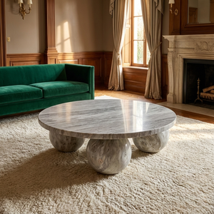 Mesa de Centro Redonda de Mármol Natural y Resina, Diseño Contemporáneo para Sala de Estar, Hotel, Decoración de Tocador - Product Image 1