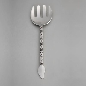 Serveur à salade en acier inoxydable, poignée longue gaufrée faite à la main avec plume linéaire, vaisselle de table de Design rustique en laiton, livraison gratuite - Product Image 4