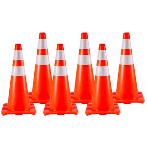 Coni di sicurezza riflettenti in PVC arancione da 28 pollici, confezione da 6, in materiale PE, per addestramento stradale - Product Image 1
