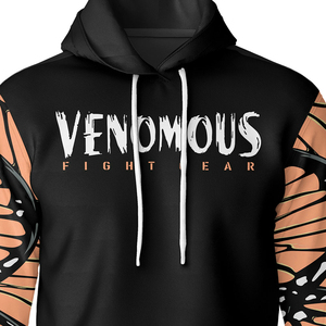 Sudadera con Capucha Venomous Fight Gear Butterfly, Unisex, Deportiva, con Estampado Negro y Naranja, Corte Regular, Forro Polar para Invierno, Personalizable - Product Image 4
