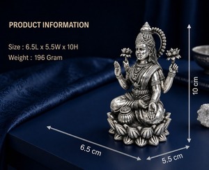 Ídolo de Lakshmi chapado en plata oxidada 999, 100% latón, 6.5x5.5x10cm, 196g, Diosa Lakshmi Murti, decoración para el hogar, hecha a mano, para Puja de Diwali - Product Image 2