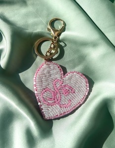 Beaded Initial Keychain, Seed Bead Embroidery Heart <b>Bag</b> <b>Charm</b> - Product Image 5