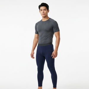 Leggings de compression pleine longueur pour hommes, bleu marine uni, taille élastique, en Spandex et Nylon, vêtements de sport - Product Image 5