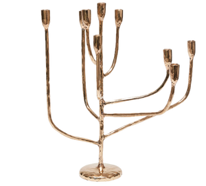 Candélabre en laiton fait main en forme de branche d'arbre, 9 bras, finition dorée, porte-bougie conique, résistant à la chaleur, centre de table de Noël WB Inc - Product Image 1