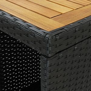 Tavolo da Bar in Legno Massello di Acacia con Rattan PE Nero e Struttura in Acciaio, Altezza Bancone, con Vano Portaoggetti - Product Image 6