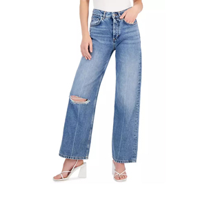 New Comfortable Straight Distressed High Waist Eco-Friendly Women's Denim <b>Jeans</b> Vacation Outdoor Pants - Product Image 3