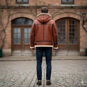 Blouson aviateur en peau de mouton véritable pour homme, avec capuche, style B3 - Product Image 2