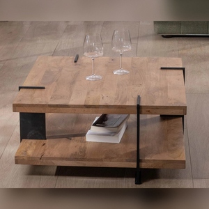 Vandana <b>Silver</b> Essence designer <b>coffee</b> <b>table</b> with double square wooden top and metal legs - Product Image 1