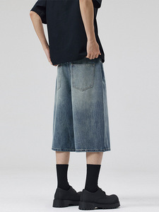 Shorts en jean mi-longs pour hommes, avec fermeture éclair et bouton, coupe ample, style décontracté pour l'extérieur - Product Image 3