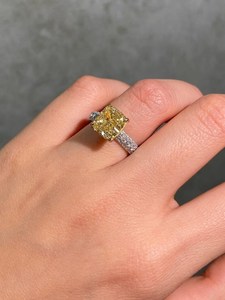 Luxury <b>Cushion</b> Cut Vivid Yellow 3.01CT Diamond Cocktail Ring Lab Grown 14K White Gold IGI Certified Engagement Gift <b>For</b> Lovers - Product Image 2