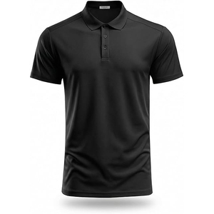 Polo à manches courtes noir pour homme, tricoté 100% polyester, respirant, couleur unie, style décontracté chic, boutonné - Product Image 3