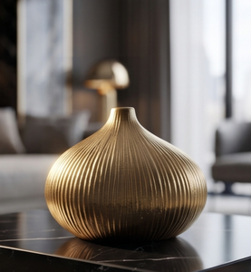 Vase décoratif moderne en métal doré texturé, pour bibliothèque, bureau, décoration de table, vente en gros - Product Image 1