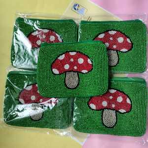 Handmade Beaded Mushroom <b>Coin</b> <b>Purse</b> Green Pouch Zipper Wallet Boho Mini Clutch Bag Cute Embroidery Makeup Chain Strap - Product Image 6