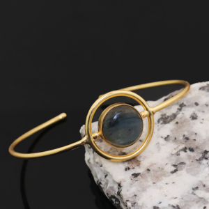 Shahnaz <b>Gems</b> Jewels Natural Labradorite Gemstone 18K Gold Filled Bangle | Adjustable Open Cuff <b>Bracelet</b>-Party Jewelry for Women - Product Image 2