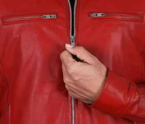 Chaqueta de Moto para Hombre, de Cuero Rojo, con Calefacción, Cuello Mao, Cierre de Cremallera, Corte Ajustado, Largo Regular, Color Sólido, Logotipo Frontal, para Invierno - Product Image 5