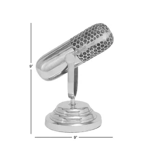 Art Deco Stainless Steel Microphone Sculpture 9 Inch Tabletop Decorative Accent for Living Room - Product Image 1