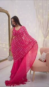 Conjunto indio-pakistaní de color rosa brillante con cuentas, vestido de fiesta sin mangas con malla bordada y dupatta, ropa de novia. - Product Image 5