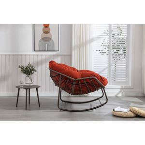 Orange Outdoor Rattan Rocking Chair with <b>Padded</b> <b>Cushion</b> for Porch Living Room Garden Recliner Rocker - Product Image 5