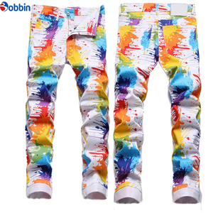 Pantalones Vaqueros Personalizados para Hombre, Corte Ajustado, Estampado con Salpicaduras de Pintura Coloridas, Diseño Casual, Cintura Media, Poliéster, Pierna Recta - Product Image 3