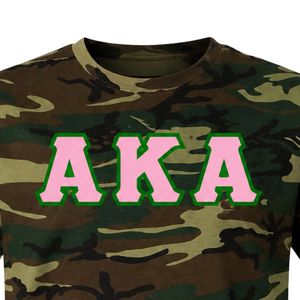 Camiseta AKA Camo Tie-Dye para mujer, manga corta, cuello redondo, algodón suave, camiseta de hermandad, rosa y verde, estampado de letras personalizado - Product Image 3