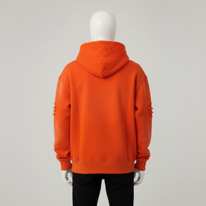 Sweat à capuche zippé personnalisé effet vieilli avec motif en strass, orange, épais, streetwear pour homme, en molleton, coupe oversize, déchiré, vierge, Vendo - Product Image 6