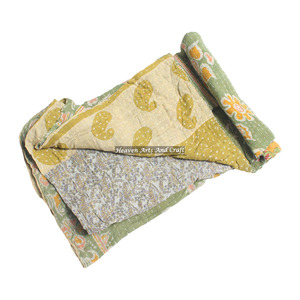 Christmas <b>Bedding</b> Bedspread 100% Handmade Washable Blanket Fine Throw Cotton <b>Quilt</b> Indian Vintage Kantha Reversible Hand Hotel - Product Image 1