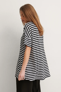 T-Shirts surdimensionnés pour femmes, Tops décontractés à manches courtes, chemisier à épaules tombantes, t-shirt ample à rayures doublées, Blouses et chemise pour femmes - Product Image 2