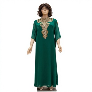 Elegante Caftán Marroquí Verde Esmeralda, Casual, Exquisito Bordado a Mano con Hilo Dorado, Georgette de Lujo con Elasticidad en Cuatro Direcciones, para Fiestas - Product Image 1