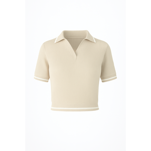 Polo de Manga Corta Acanalado para Mujer OEM con Cuello y Puños en Contraste, Top Casual de Punto Personalizable, Directo de Fabricante - Product Image 1