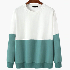 Sweat-shirt blanc à col rond unisexe, coupe classique, 100% coton, tricoté, avec logo souriant bleu imprimé sur le devant, vêtement décontracté pour l'automne - Product Image 4