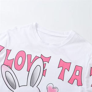 T-shirt ample à col rond et manches courtes pour femme, imprimé lapin de dessin animé blanc, décontracté, en jersey de coton, pour l'été - Product Image 5