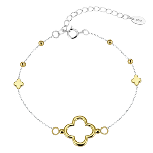 เครื่องประดับแฟชั่นเงินแท้ 925 สร้อยข้อมือรูปใบโคลเวอร์สี่แฉก ดีไซน์ทันสมัยสำหรับเด็กและผู้หญิง ชุบทองหรูหรา ขายส่งจากโรงงาน - Product Image 1