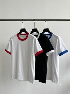 T-shirt classique pour homme à col rond, manches courtes, en coton décontracté, avec bordure contrastante, couleur unie, coupe régulière, tricot jersey, haut basique - Product Image 1