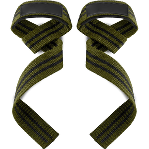 Correas de Levantamiento Ajustables de Color Verde Oliva con Rayas, Muñequeras de Algodón Resistentes con Acolchado Suave para Entrenamientos Pesados en el Gimnasio y Levantamiento de Pesas Muertas - Product Image 1